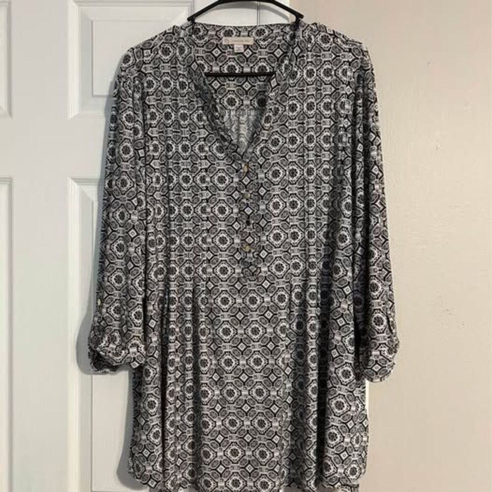 Christopher & Banks 3X Black White Geometric Print Tunic Blouse Plus Size